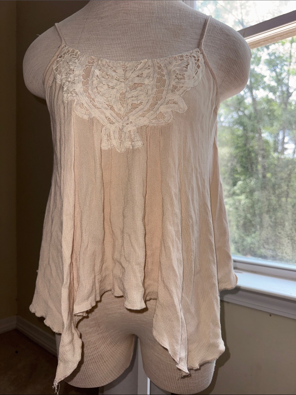 Boho Cream Lace-Trim Flowy Cami